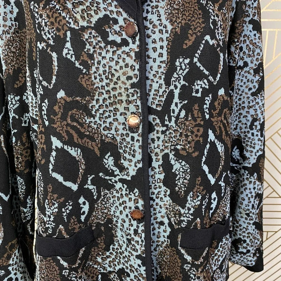 Exclusively Misook Cheetah Snake Animal Print Sweater Blazer Petite Size Large - Picture 3 of 12